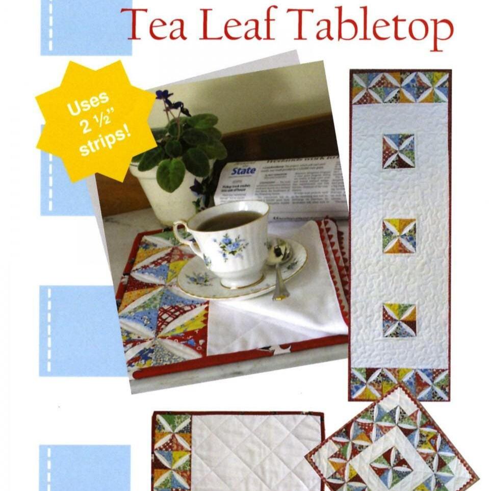 Tea Leaf Tabletop Quilt Pattern, Poor House Quilt Designs PQD-170, Cathedral Windows Table Runner Topper Place Mats Placemats Pattern