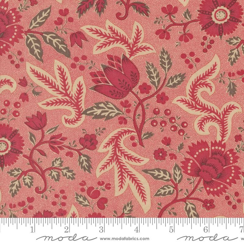 Rouenneries Trois Charm Pack, Moda 13960PP, 5" Precut Red Pink Beige Tan Cream Floral Charm Pack Fabric Squares, French General