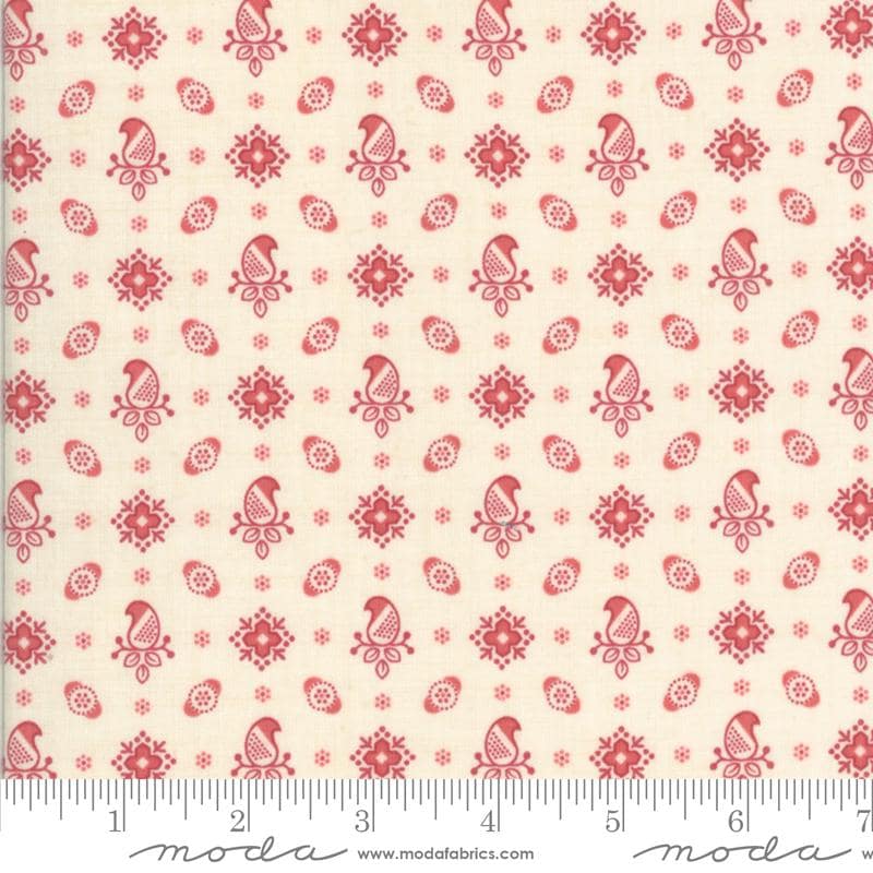 Rouenneries Trois Charm Pack, Moda 13960PP, 5" Precut Red Pink Beige Tan Cream Floral Charm Pack Fabric Squares, French General