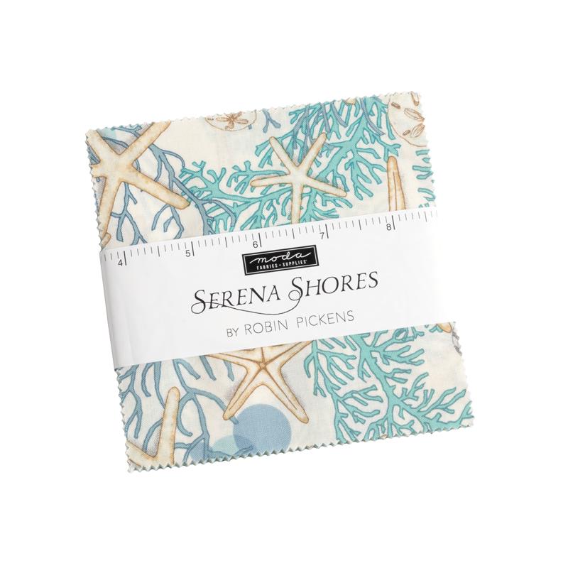 Serena Shores Charm Pack, Moda 48770PP, 5" Precut Blue Green Beige Ocean Beach Quilt Fabric Squares, Robin Pickens