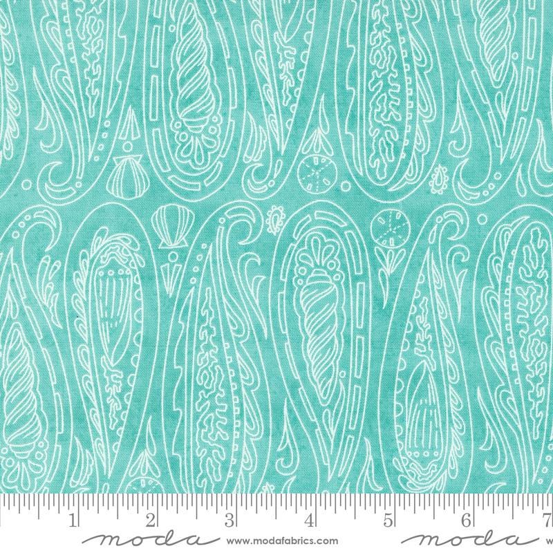 Serena Shores - Teal Paisley Beach Shells Fabric, Moda 48772 21 Aqua, Robin Pickens, Beach Ocean Blender Fabric, By the Yard