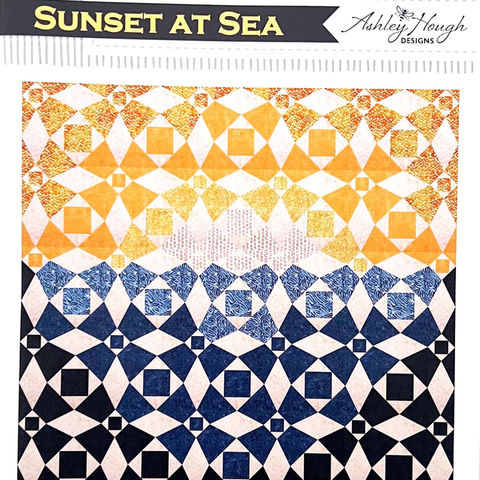 Sunset at Sea Quilt Pattern, Ashley Hough Designs P199-SUNSETATSEA, Yardage Friendly Storm at Sea Throw Bed Quilt Pattern