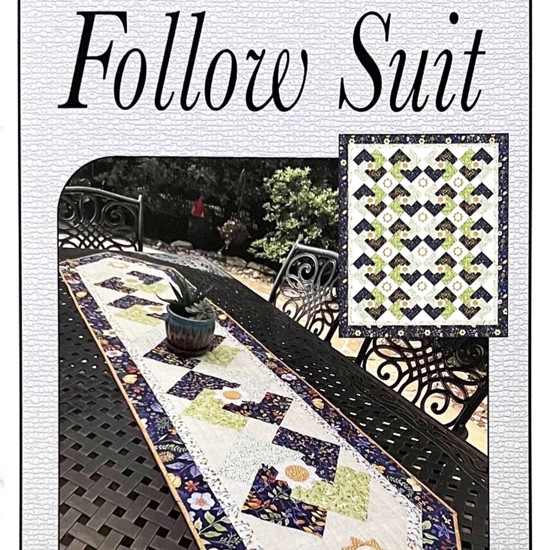 Follow Suit Table Runner and Throw Quilt Pattern, Quilted Garden Designs QGD203, Card Trick Applique Table Topper Runner Quilt Pattern