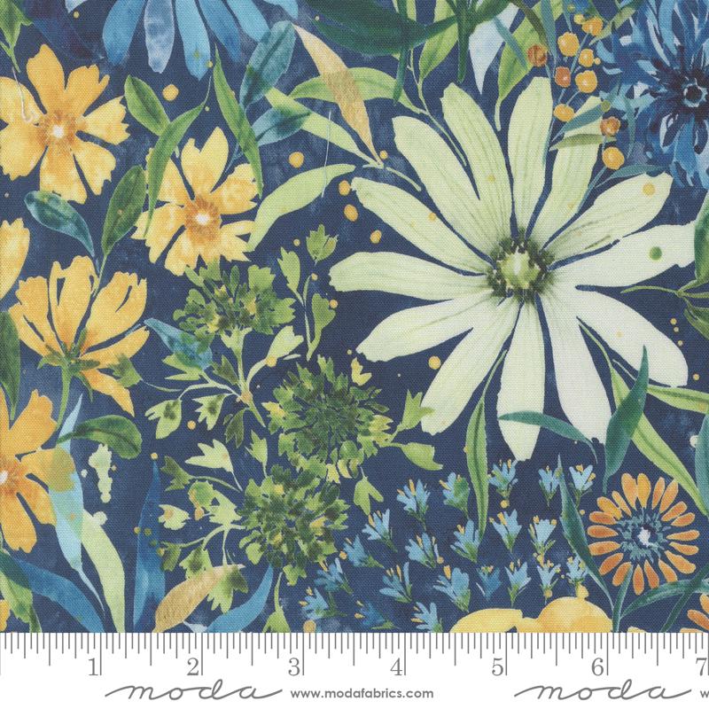 Sunshine and Blue Skies Charm Pack, Moda 39820PP, 5" Precut Watercolor Floral Blue Yellow Green Fabric Squares, Create Joy Project