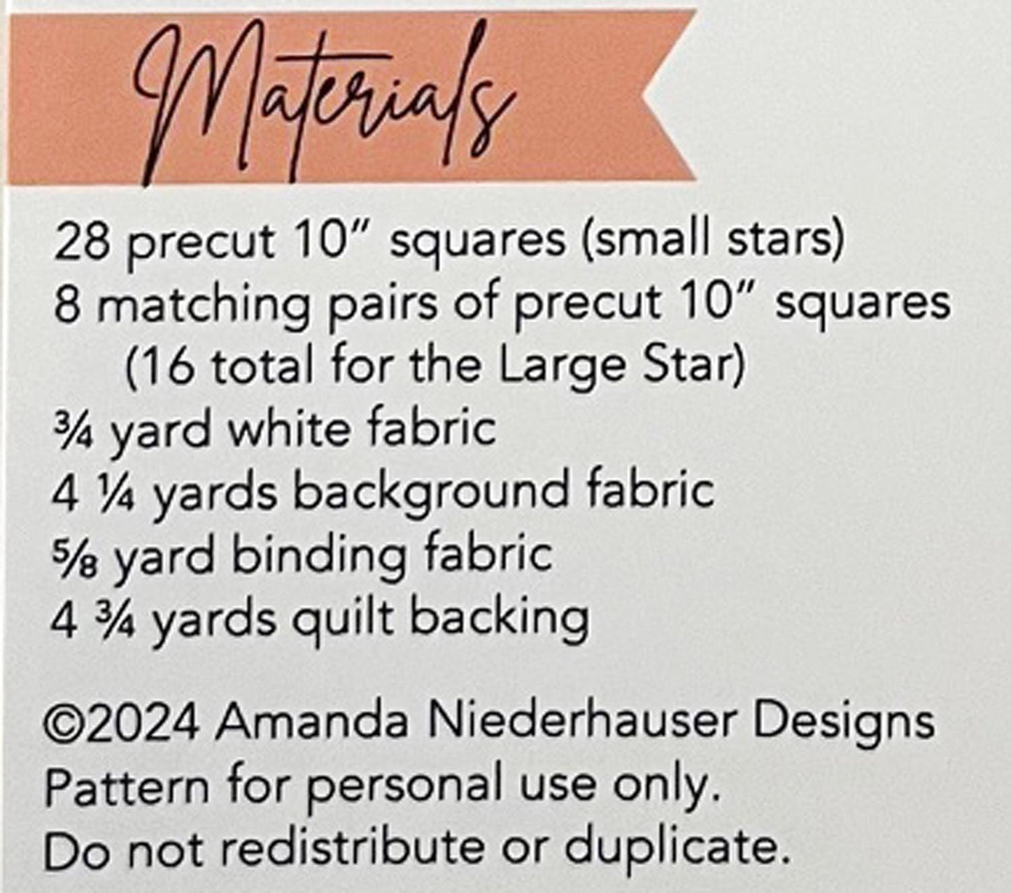 Primrose Star Quilt Pattern, Jedi Craft Girl P156-PRIMROSESTAR, Layer Cake 10" Square Friendly Star Quilt Pattern, Amanda Niederhauser