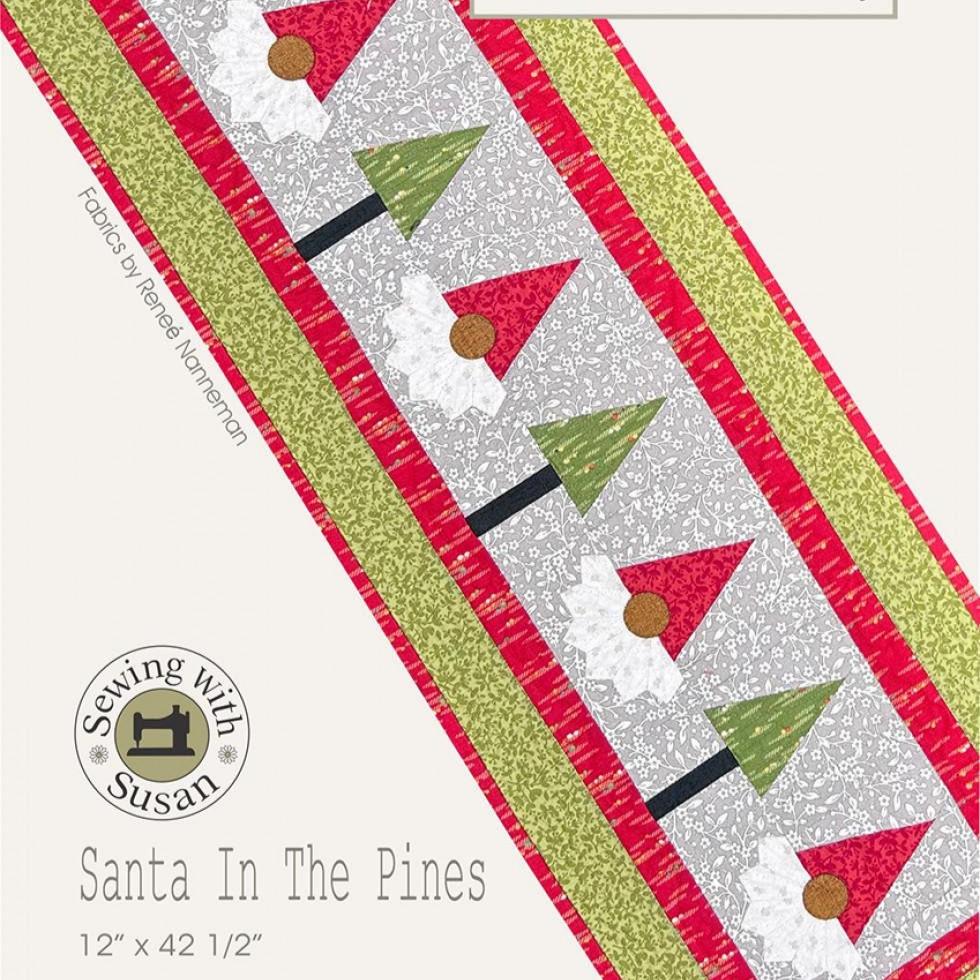 Santa in the Pines Table Runner Quilt Pattern, Suzn Quilts SUZ351, Christmas Xmas Santa Pine Tree Table Runner Pattern