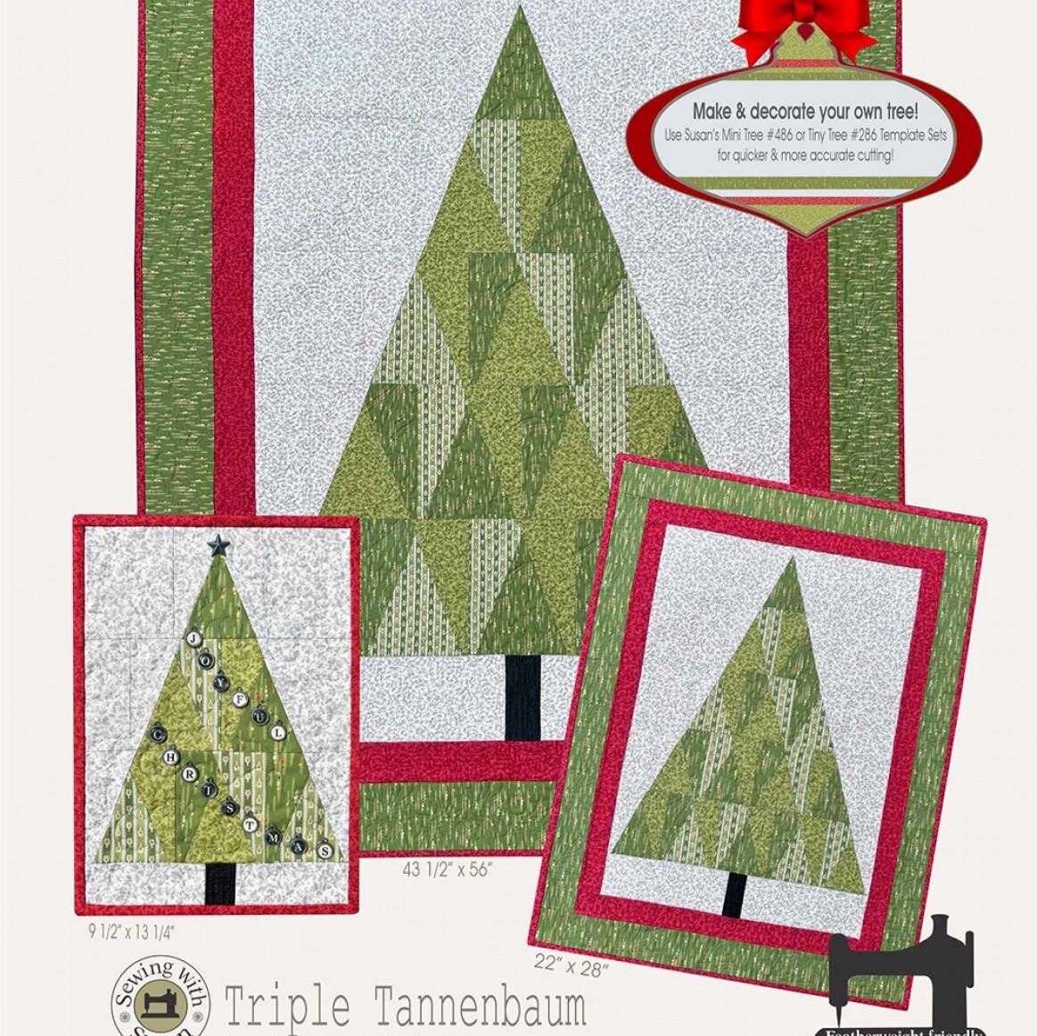 Triple Tannenbaum Quilt Pattern, Suzn Quilts SUZ354, Yardage Friendly Christmas Xmas Tree Mini Lap Wall Quilt Pattern