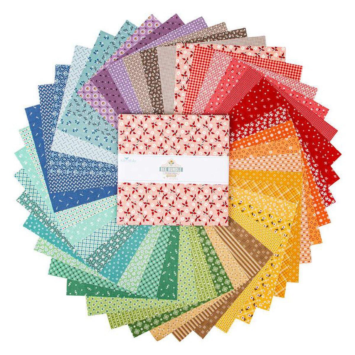 Bee Bundle Colors Limited Edition 10" Stacker, Riley Blake 10-15570-42, 10" Precut Low Volume Rainbow Colors Quilt Fabric Squares, Lori Holt