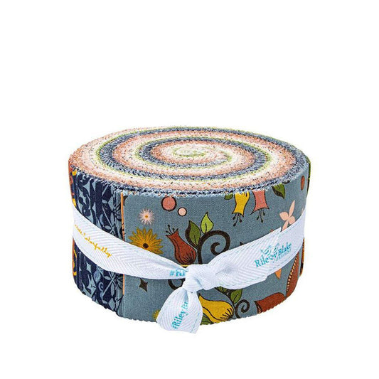 Curated Blooms Rolie Polie, Riley Blake RP-15340-40, 2.5" Precut Green Blue Red Floral Fabric Strips, Judi Madsen