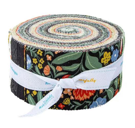 Wanderlust Rolie Polie, Riley Blake RP-15470-40, Precut 2.5" Blue Green Peach Floral Fabric Strips, Danelys Sidron