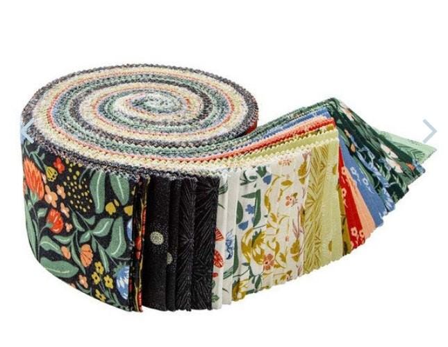 Wanderlust Rolie Polie, Riley Blake RP-15470-40, Precut 2.5" Blue Green Peach Floral Fabric Strips, Danelys Sidron