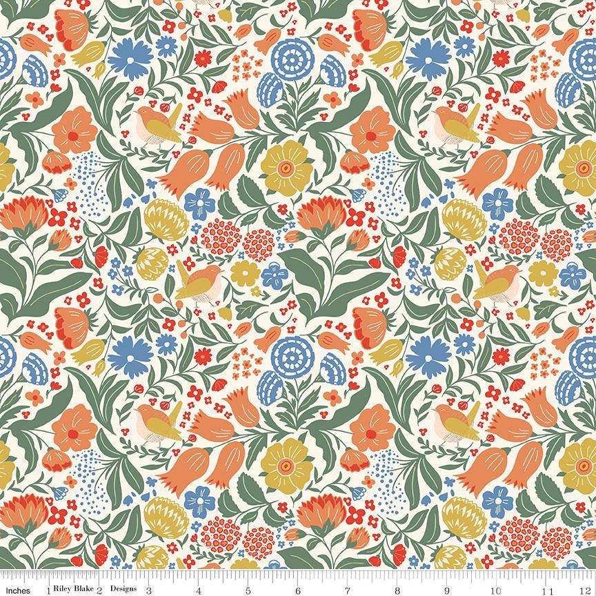 Wanderlust Rolie Polie, Riley Blake RP-15470-40, Precut 2.5" Blue Green Peach Floral Fabric Strips, Danelys Sidron