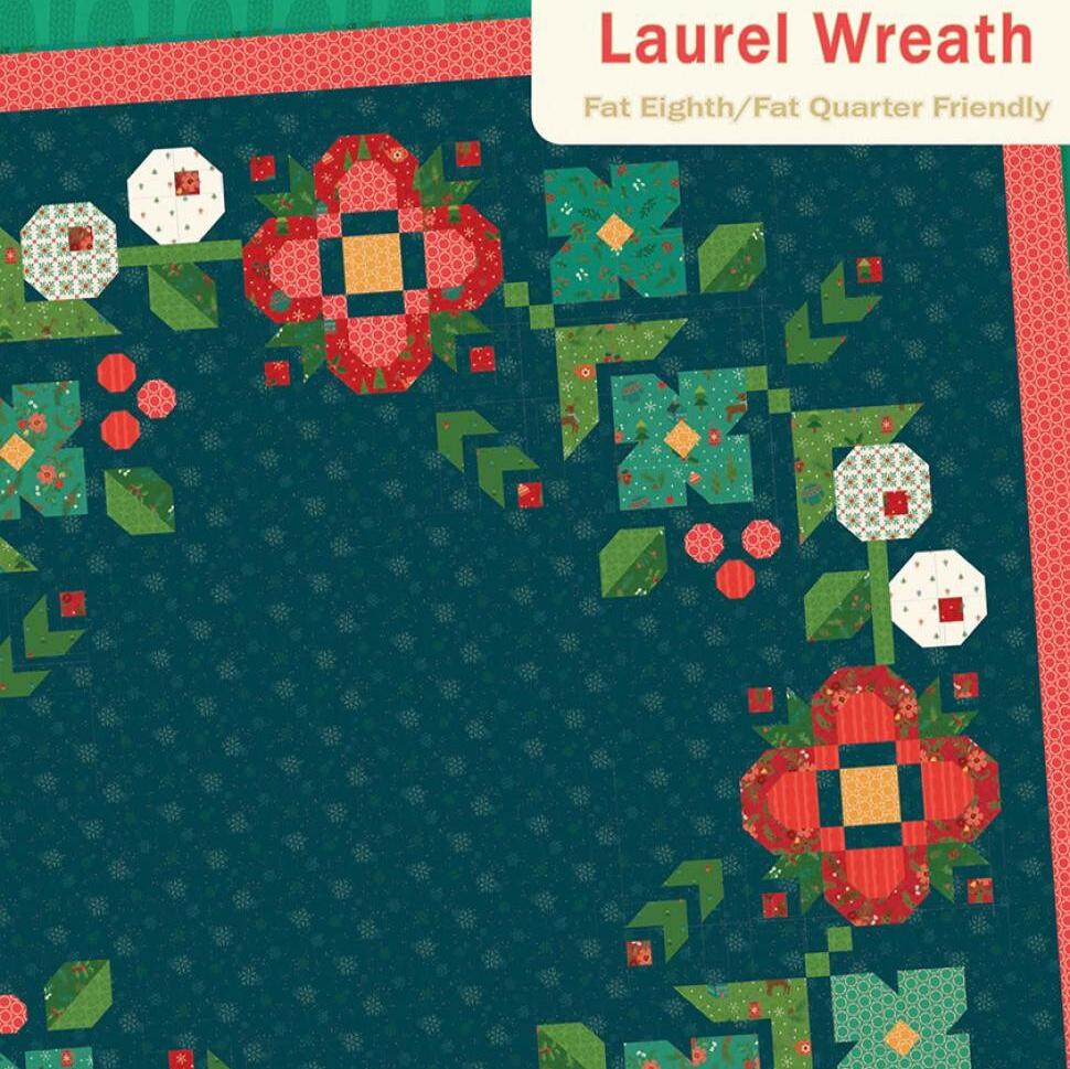 Laurel Wreath Quilt Pattern, Anka's Treasures ANK357, Fat Eighths Quarters Friendly Floral Flowers Wreath Throw Bed Quilt Pattern, Peterson