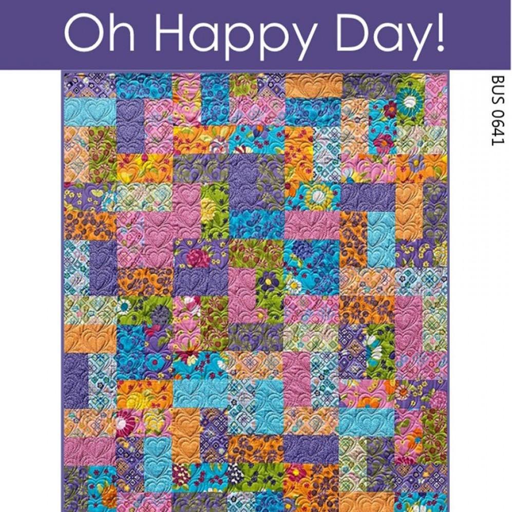 Oh Happy Day Quilt Pattern, Busy Hands Quilts BUS0641, Layer Cake Yardage Friendly Baby Throw Twin Queen King Bed Quilt Pattern, Barnes