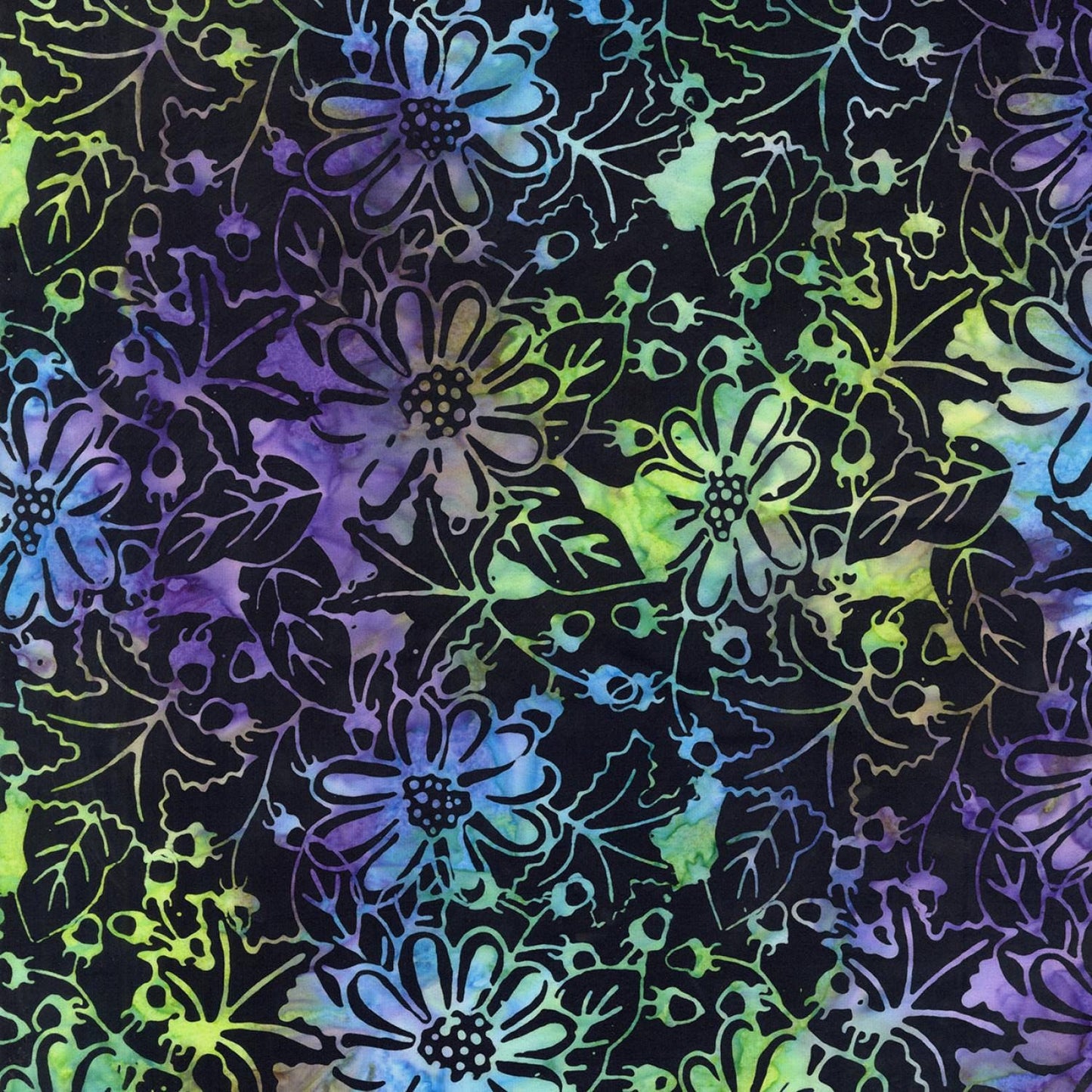 Royalty Batik 5" Squares, Timeless Treasures Treat-Mini42 Royalty, 5" Precut Purple Green Blue Black Floral Batik Charm Pack Fabric Squares