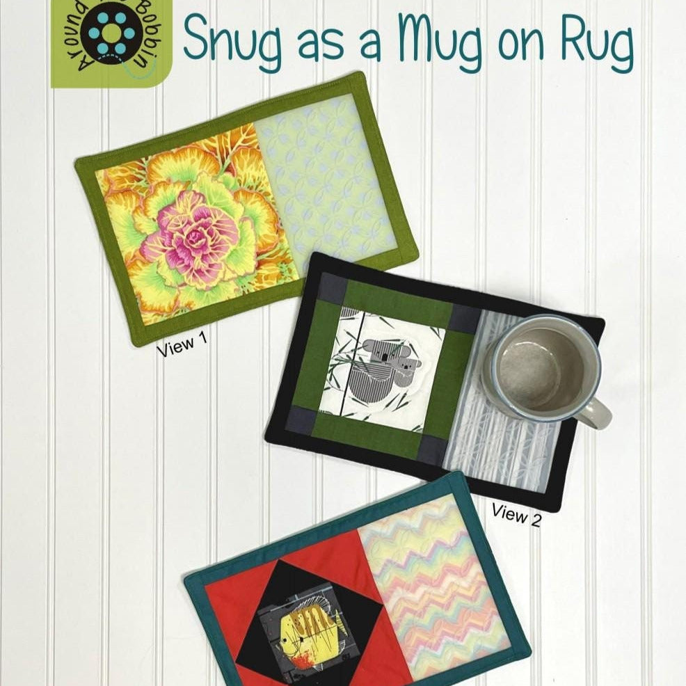 Snug as a Mug on a Rug Quilt Pattern, Around the Bobbin ATB214, Scrap Yardage Friendly Mug Rugs Quilt Pattern