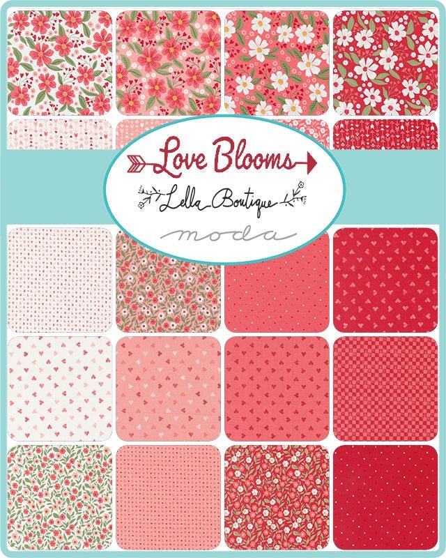 Love Blooms Charm Pack, Moda 5220PP, 5" Precut Valentine's Day Fabric Squares, Lella Boutique