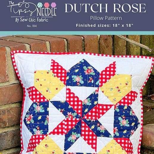 Dutch Rose Pillow Pattern, The Tipsy Needle TTN104, Fat Quarter FQ Scrap Friendly Carpenter's Star Pillow Cover Quilt Pattern