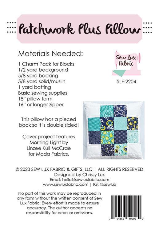 Patchwork Plus Pillow Quilt Pattern, Sew Lux Fabric SLF2204, Charm Square Friendly Plus Signs Square Pillow Cover Pattern