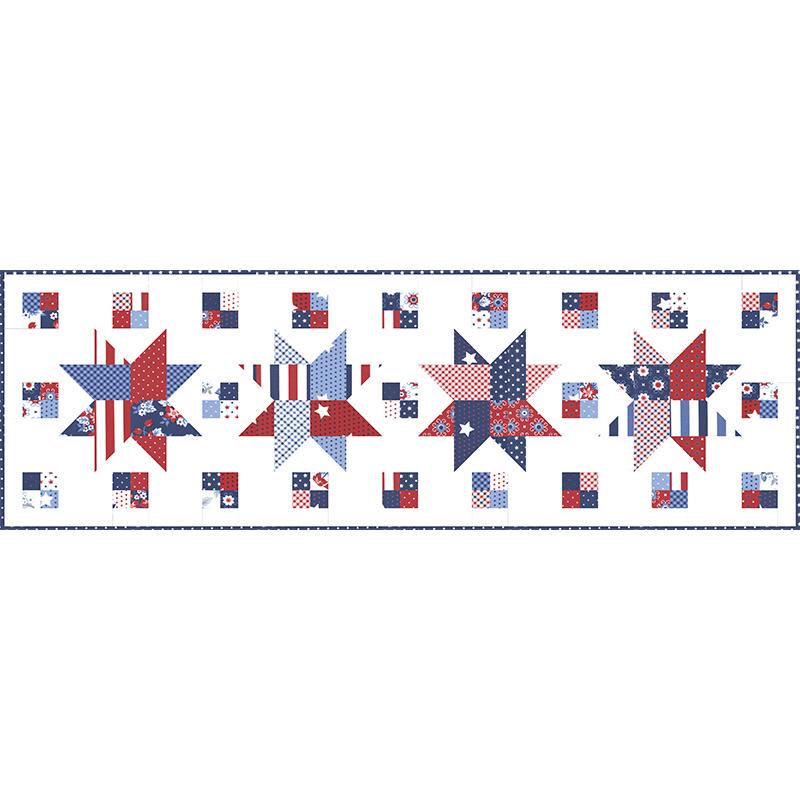 Woven Stars Table Runner Quilt Pattern, Branch and Blume BNB2330, Charm Pack Fat Sixteenths Star Table Runner Quilt Pattern, Chrissy Lux