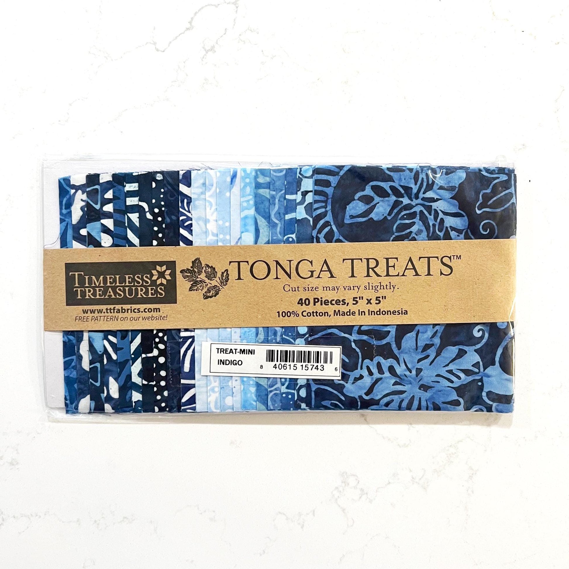 DESTASH Indigo Batik 5" Squares, Timeless Treasures Treat-Mini Indigo, 5" Precut Blue White Batik Charm Pack Fabric Squares