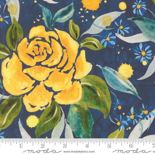 108" Sunshine Blue Skies - Blue Yellow Floral Wide Quilt Back Fabric, Moda 108021 12 Lake, Cotton Sateen Quilt Backing Fabric, By the Yard