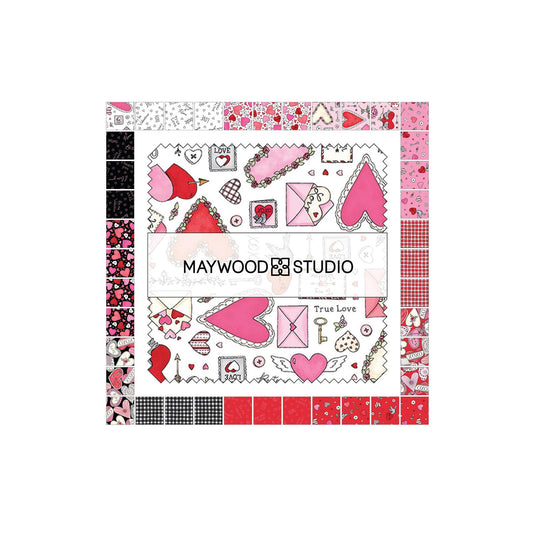 I Heart You 5" Charm Pack, Maywood Studio CP-MASXOXO, 5" Precut Valentine's Day Charm Pack Fabric Squares, Chris Lammers