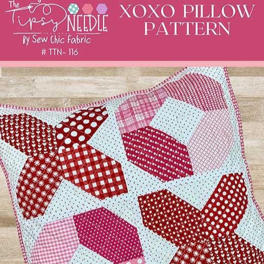 XOXO Pillow Pattern, The Tipsy Needle TTN116, Fat Eighths F8 Yardage Scrap Friendly Valentine's Day Pillow Cover Quilt Pattern