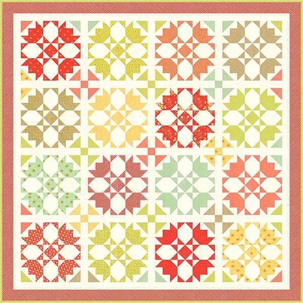 Rosehips Quilt Pattern, Fig Tree Quilts FTQ1225, Layer Cake Fat Eighth Quarter FQ F8 Friendly Lap Throw Square Bed Quilt Pattern