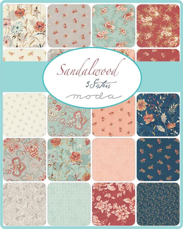 Sandalwood Layer Cake, Moda 44380LC, 10" Precut French Country Floral Fabric Squares,Floral Quilting Fabric, 3 Sisters