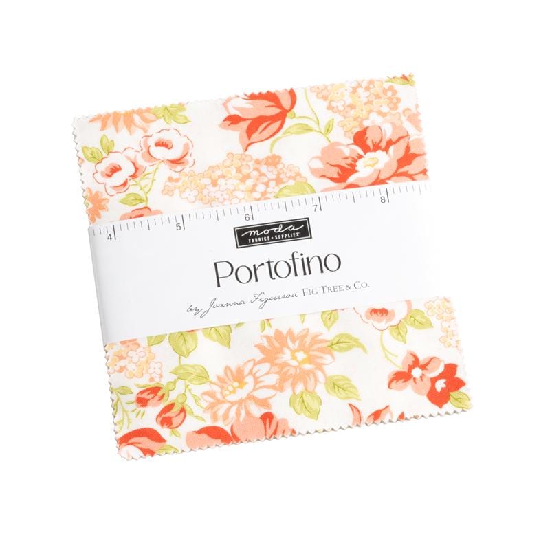 Portofino Charm Pack, Moda 35390PP, 5" Precut Floral Charm Pack Fabric Squares, Fig Tree