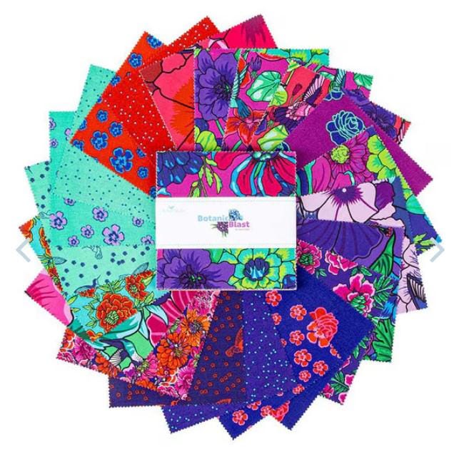 Botanic Blast 5" Stacker, Riley Blake 5-15540-42, 5" Precut Jewel Tones Floral Quilt Fabric Squares, Sew Yeah