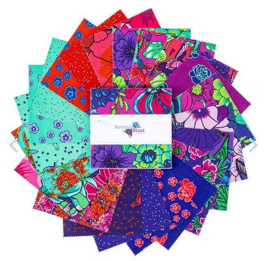 Botanic Blast 5" Stacker, Riley Blake 5-15540-42, 5" Precut Jewel Tones Floral Quilt Fabric Squares, Sew Yeah