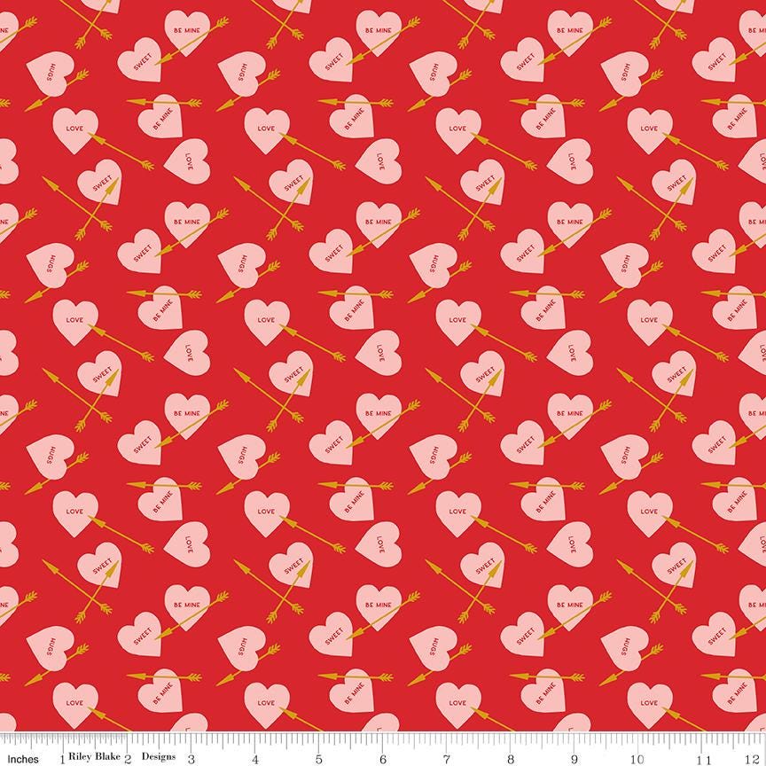 Sweetheart 5" Stacker, Riley Blake 5-15500-42, 5" Precut Pink Red Hearts Valentines Day Floral Fabric Squares, My Mind's Eye