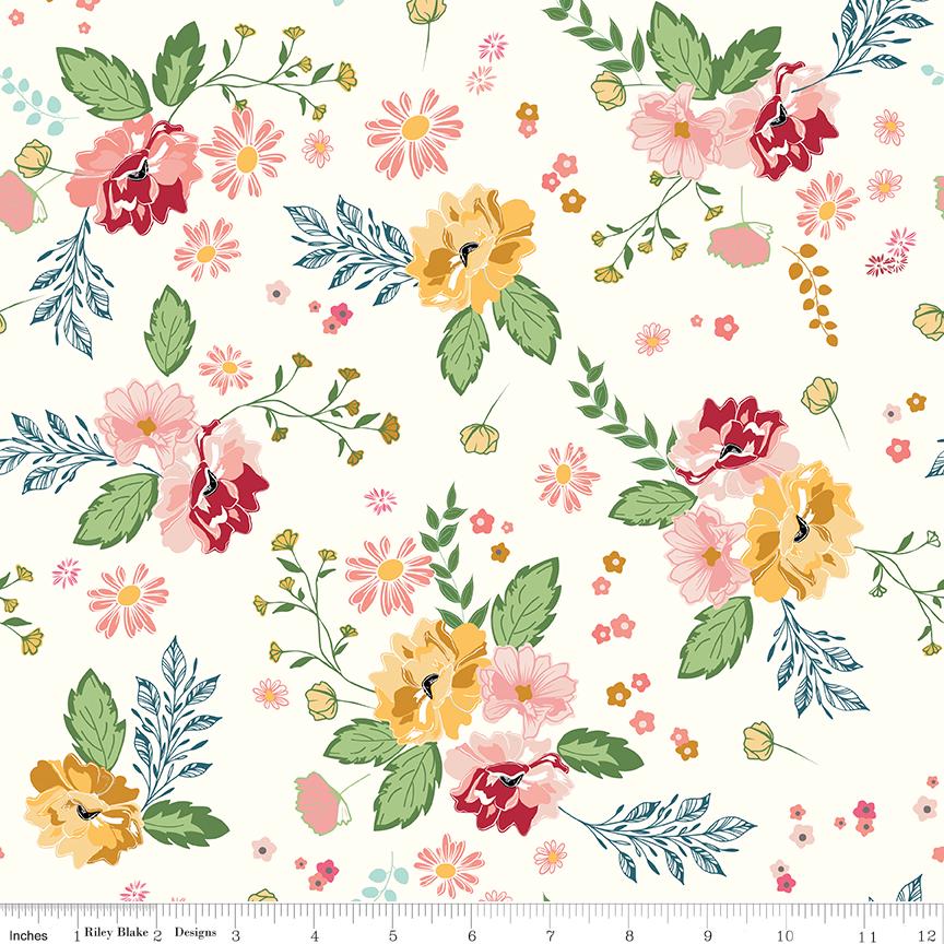 Melody 5" Stacker, Riley Blake 5-15140-42, 5" Precut Blue Green Pink Yellow Floral Fabric Squares, Beverly McCullough