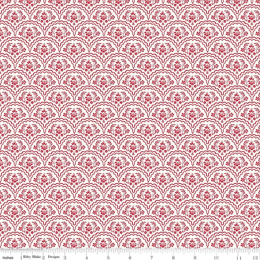 Red Delicious 5" Stacker, Riley Blake 5-15660-42, 5" Precut Red White Floral Quilt Fabric Squares, RBD Designers