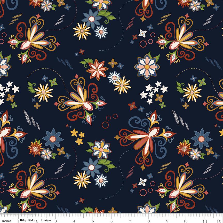 Curated Blooms 21 Fat Quarter Bundle, Riley Blake FQ-15340-21, Precut 18 x 22 Floral Fabric in Blue Green Red, Judi Madsen