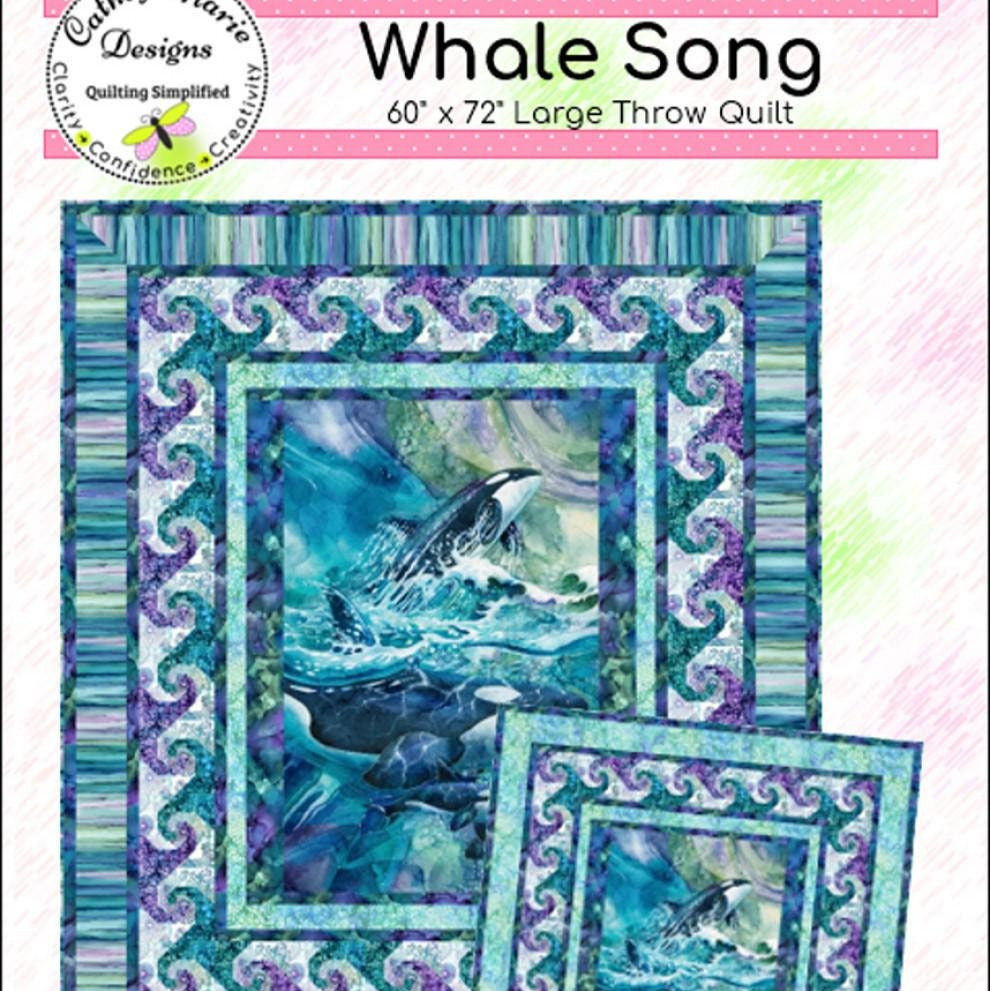 Whale Song Panel Frame Quilt Pattern, Cathey Marie Designs CMD168 PTN3045, Fabric Panel Friendly Snails Trail Waves Panel Frame Pattern