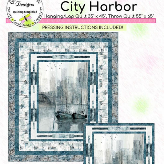 City Harbor Panel Frame Quilt Pattern, Cathey Marie Designs CMD308 PTN3378, Fabric Panel Friendly Simple Panel Frame Pattern