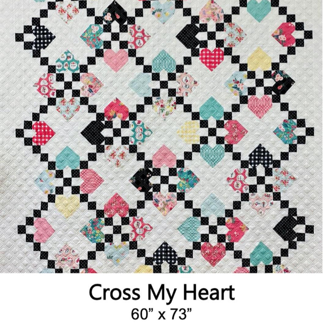 Cross My Heart Quilt Pattern, Quilted Heartz QHCMH550, Charm Squares Friendly Irish Chain Hearts Lap Throw Quilt Pattern, Susan Adams