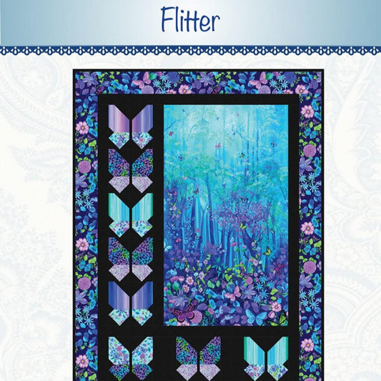 Flitter Panel Frame Quilt Pattern, Bound to Be Quilting BTBQ236, Vertical Fabric Panel Friendly Butterfly Throw Quilt Pattern