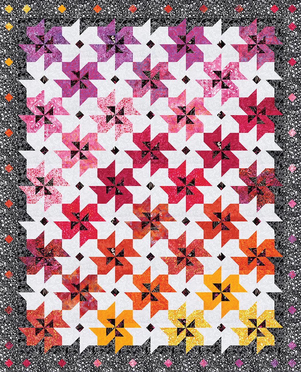 Color Shift Quilt Pattern, Blooming Boldly BBD0101, Fat Quarter FQ Friendly Pinwheels Throw Quilt Pattern, Leslie Ryan