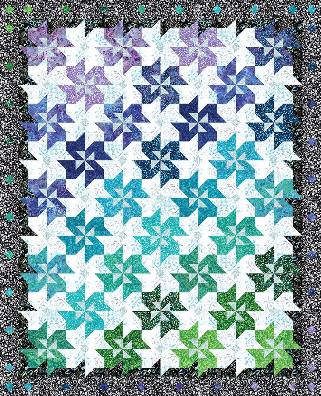 Color Shift Quilt Pattern, Blooming Boldly BBD0101, Fat Quarter FQ Friendly Pinwheels Throw Quilt Pattern, Leslie Ryan