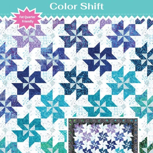 Color Shift Quilt Pattern, Blooming Boldly BBD0101, Fat Quarter FQ Friendly Pinwheels Throw Quilt Pattern, Leslie Ryan