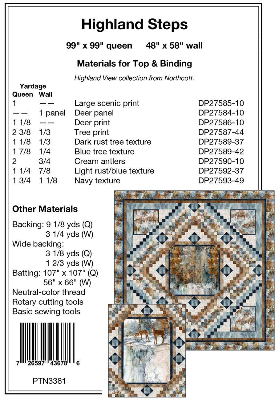 Highland Steps Quilt Pattern, Pine Tree Country Quilts PTN3381, Scenic Landscape Fabric or Panel Friendly Throw or Wall Quilt Pattern