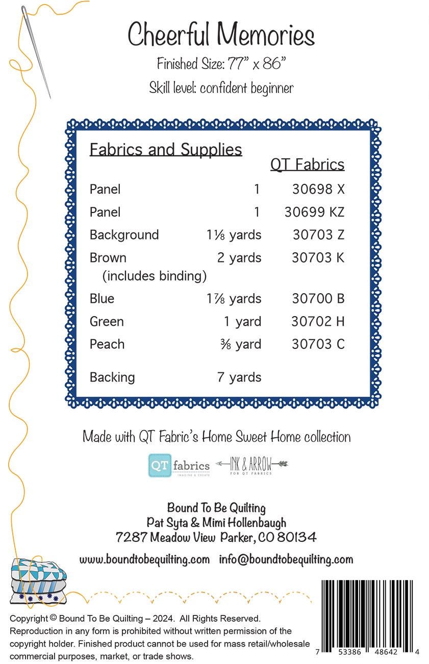 Cheerful Memories Panel Frame Quilt Pattern, Bound to Be Quilting BTBQ477, Vertical Fabric Panel Friendly Throw Quilt Pattern