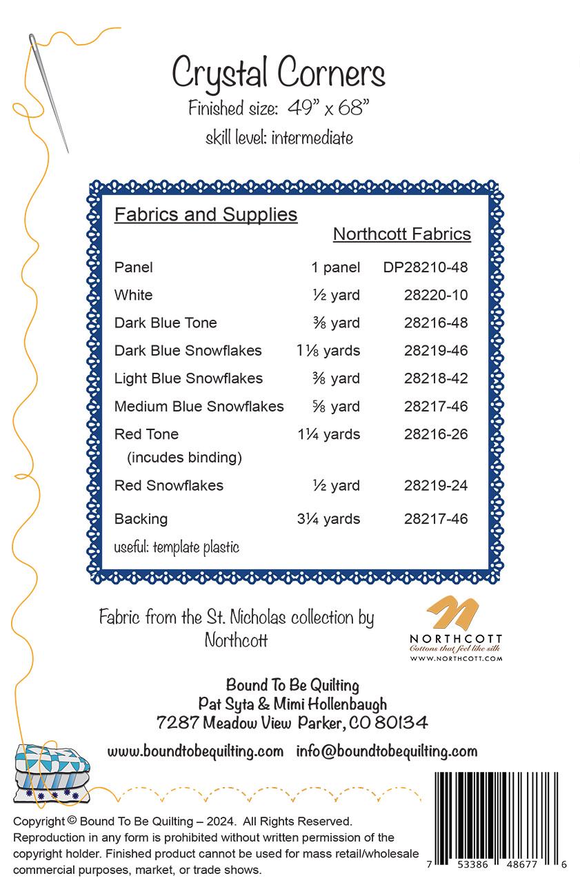 Crystal Corners Panel Frame Quilt Pattern, Bound to Be Quilting BTBQ511, 24" Fabric Panel Friendly Throw Quilt Pattern, LeMoyne Star