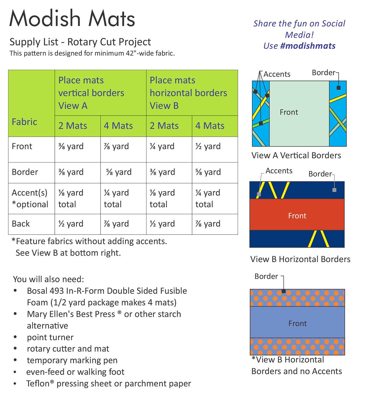 Modish Mats Placemats Pattern, Poor House Quilt Designs PQD-267, Quilted Place Mats Placemats Pattern, Easy Table Quilt Pattern