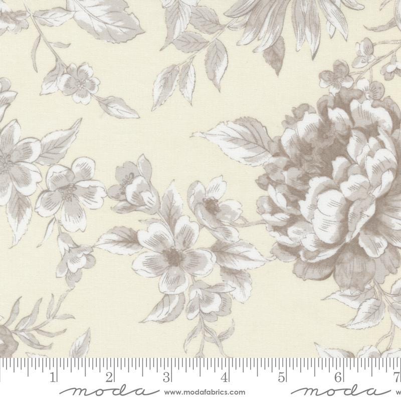 REMNANT 91" X 108" Sandalwood - Opal Cream Taupe Floral Wide Quilt Back Fabric, Moda 108019 11, Cotton Sateen Quilt Backing