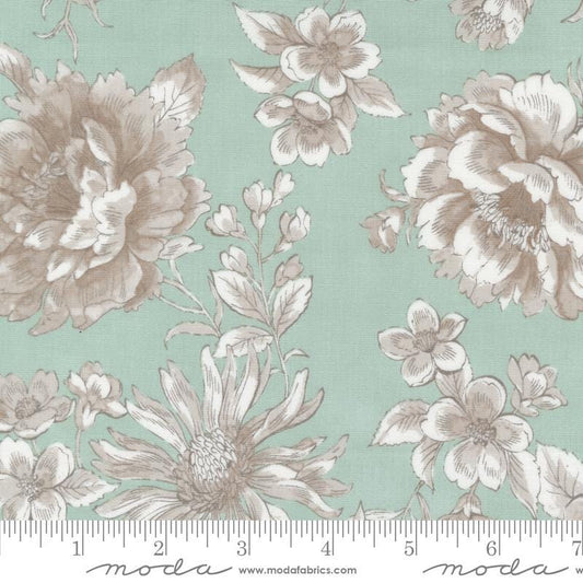 108" Sandalwood - Eucalyptus Mint Green Cream Taupe Floral Wide Quilt Back Fabric, Moda 108019 13, Cotton Sateen Quilt Backing, By the Yard